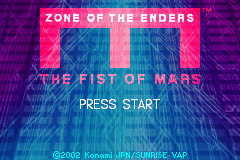 Zone of the Enders: The Fist of Mars title screen for GameBoy Advance